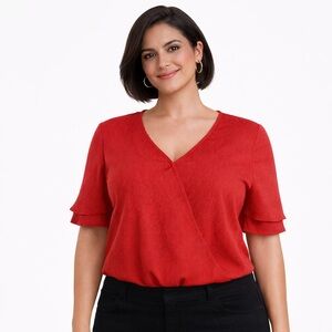 Michael Michael Kors Red Textured Wrap Blouse – Women’s XL Short Sleeve Top